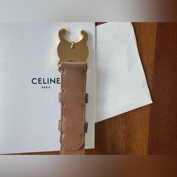 Celine Triomphe Patent Leather Belt | Champagne/Fawn “Taurillon” | Size 80 - Picture 4 of 8